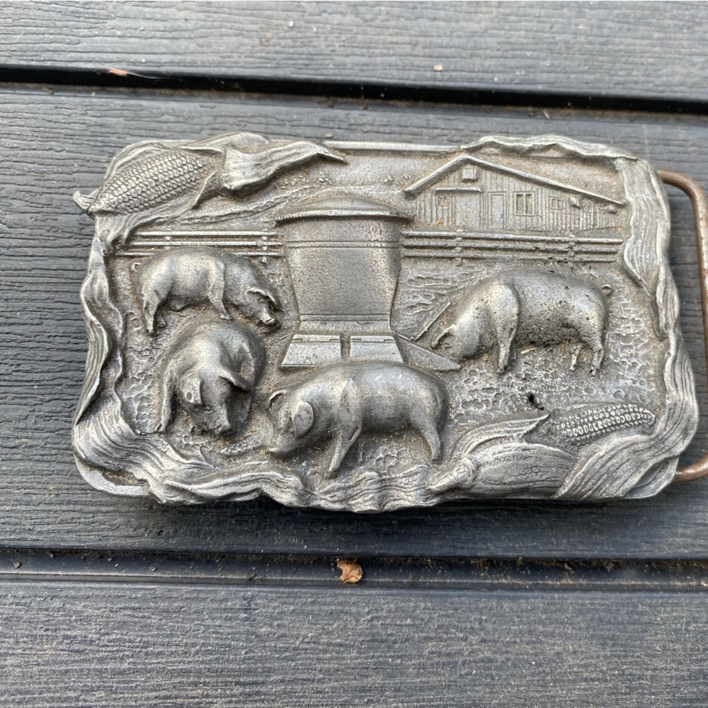 Vintage 1984 Bergamot Brass Works #L-150 Pig Farm Belt Buckle